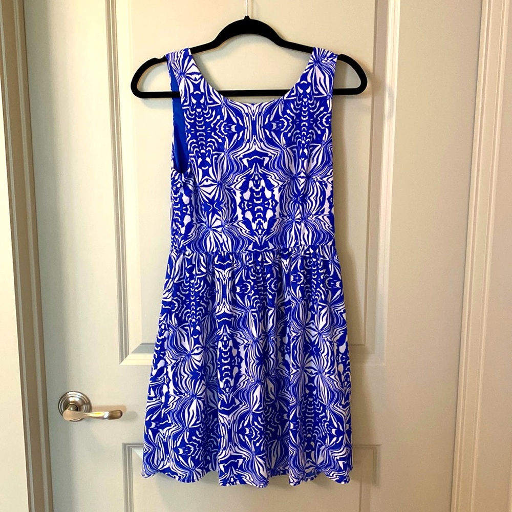 Blue patterned summer/cocktail dress. Purchased at independent boutique.